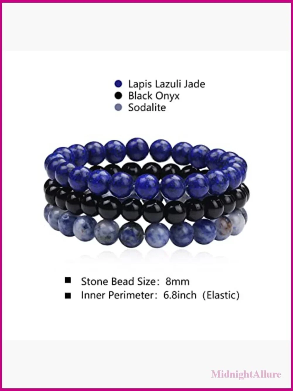 3-pack Healing Crystal Beaded Stretch Bracelets Set Yoga Meditation Stress